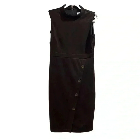 Emma & Michele Brown Suede Dress Midi Mock Neck Button Accents Size 6 - Picture 1 of 3